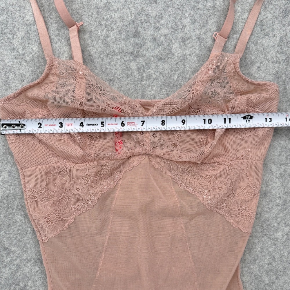 Spanx Lace Bodysuit Teddy M Nude Rose Pink Mesh Shapewear Lingerie Cross Straps - Picture 7 of 8
